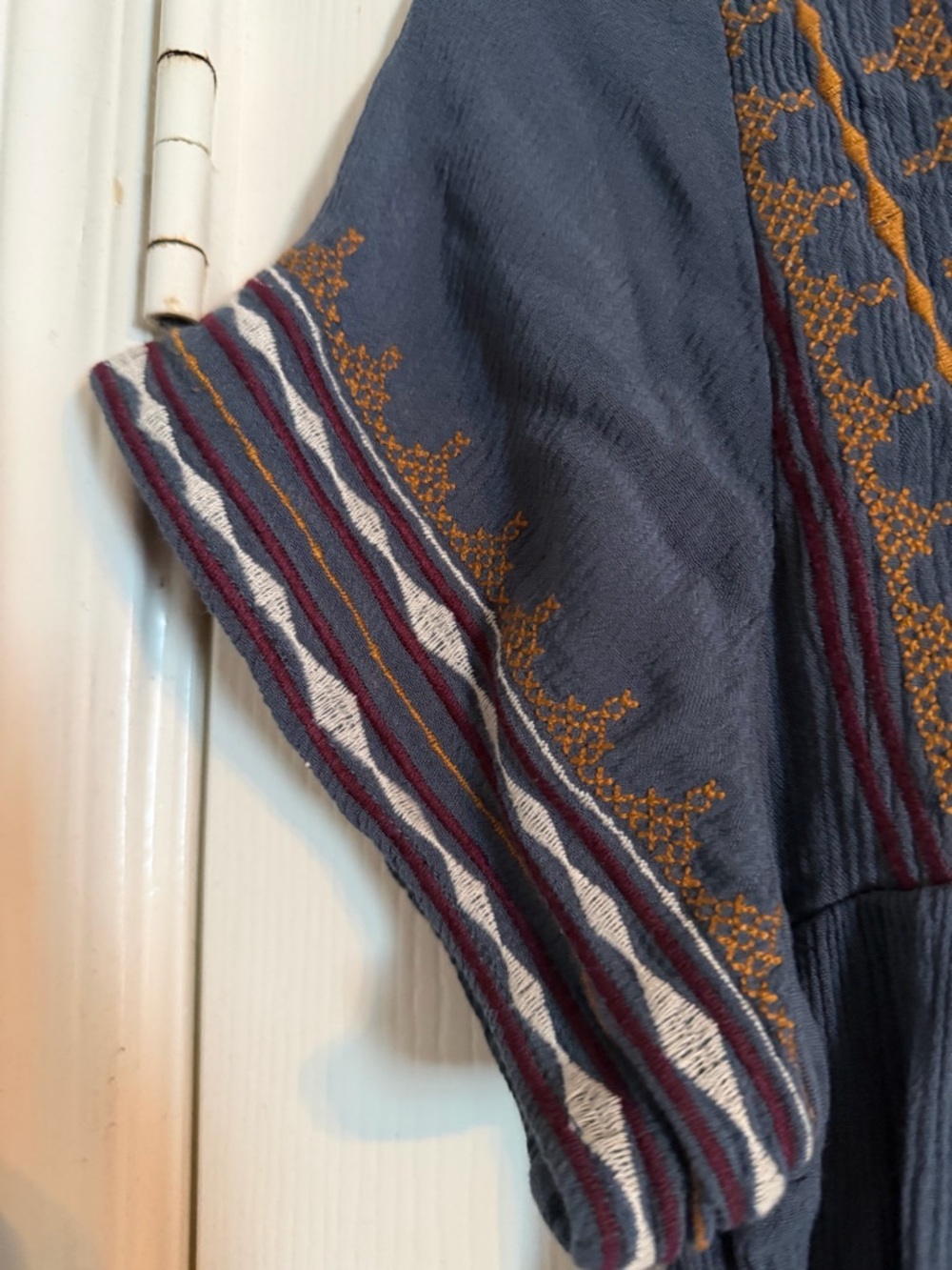 Knox Rose Navy Blue Embroidered Peasant Top - Picture 2 of 7